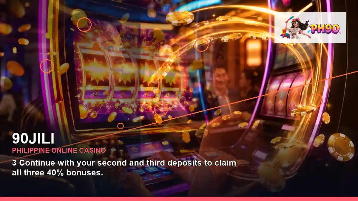 90JILI Philippines casino guide with left-diagonal reels casino bonus games and an adult Filipina casino host